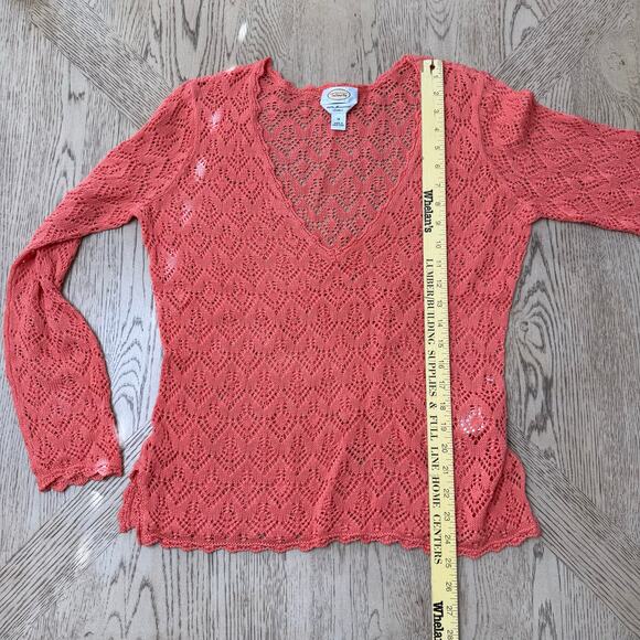 Talbots Mercerized Cotton Lace Look Sweater Peach Orange Medium - Picture 7 of 8